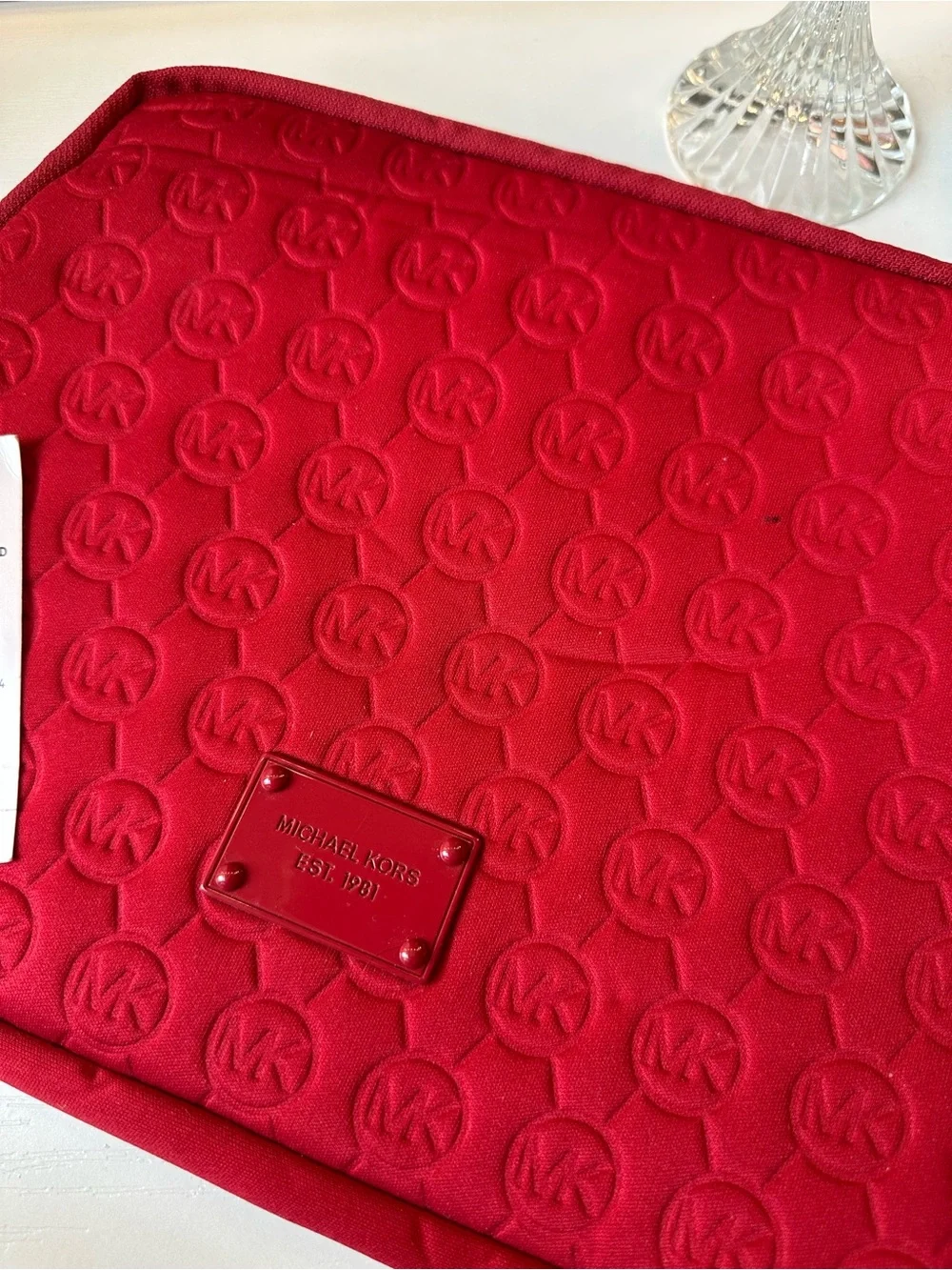 Michael Kors Red Quilted MK Logo Neoprene IPad Crossbody Pouch